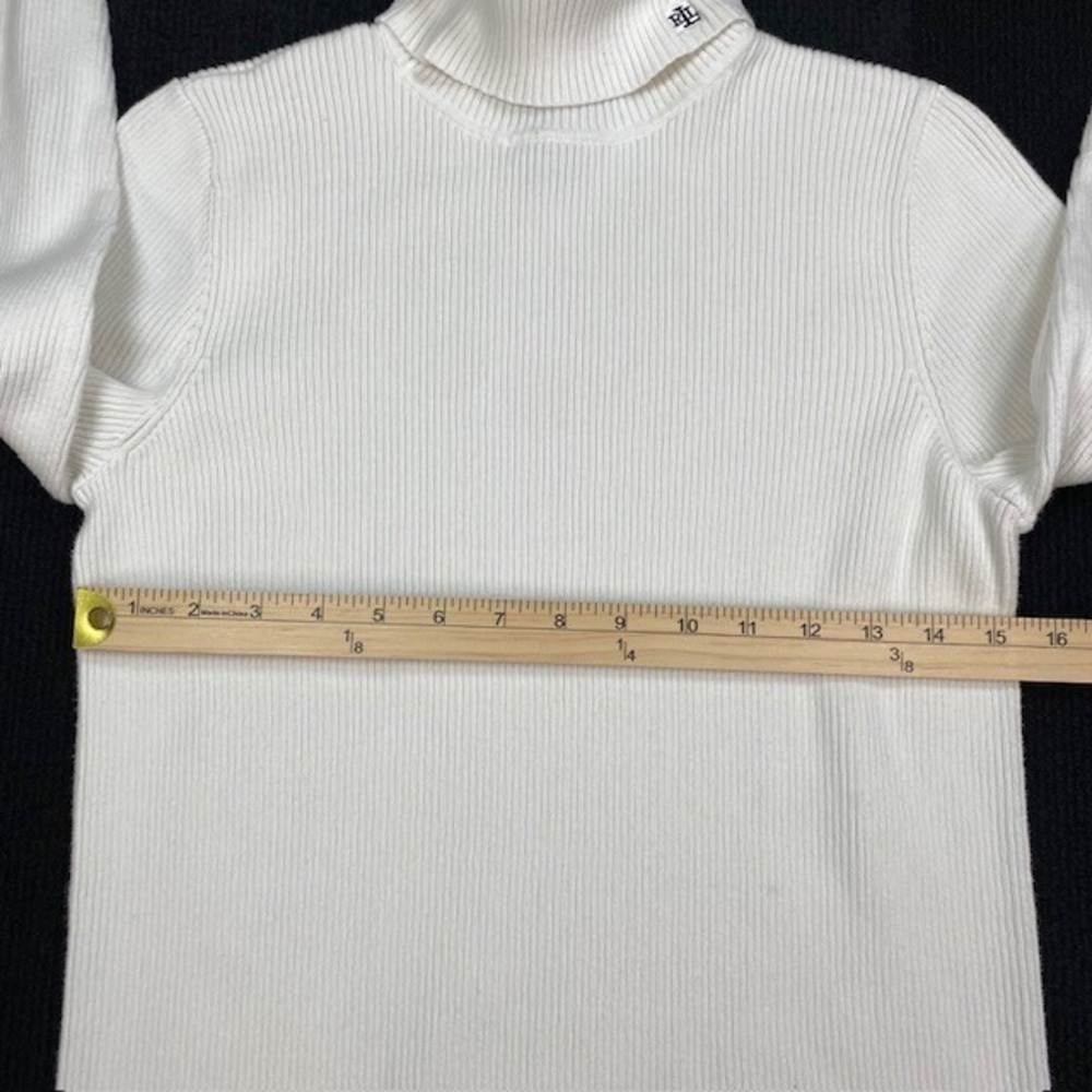 Lauren Ralph Lauren White Ribbed Cotton Turtleneck Sweater Logo XL - Picture 6 of 9